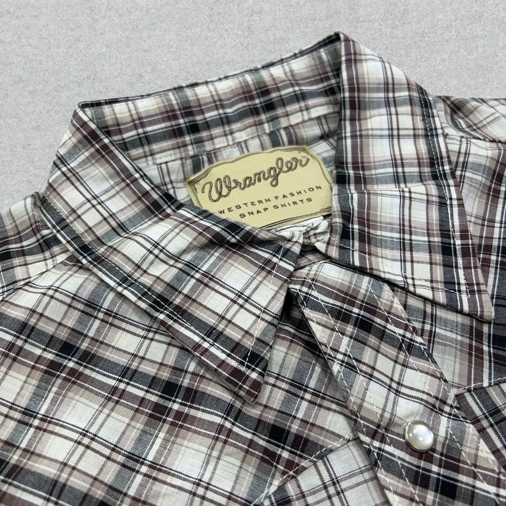 Wrangler Shirt Men's 3XL Brown White Plaid Pearl Snap Short Sleeve Cowboy NWT